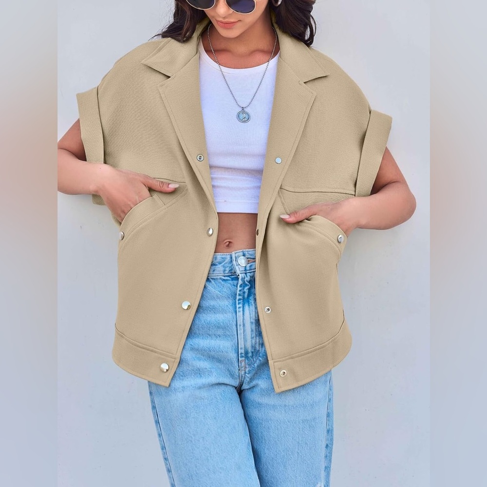 Tankaneo Oversized Vest Casual Wide Jacket Button Down Outerwear with Pocket